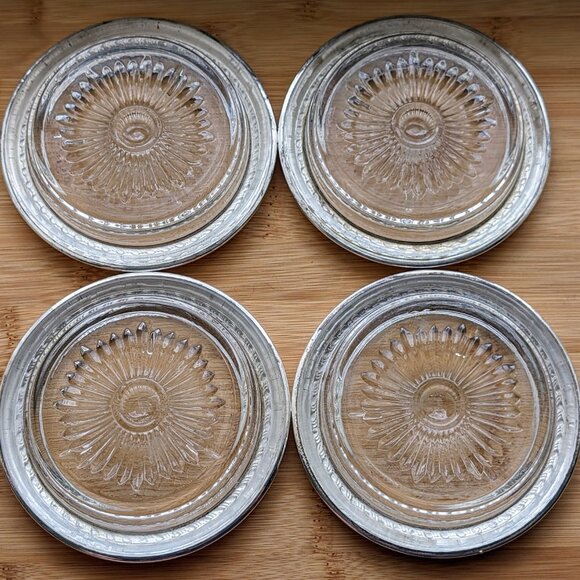 Vintage Set Of 4 Sterling Silver Crystal Sunburst Design Drink Coaster Plate #1 - Picture 2 of 4